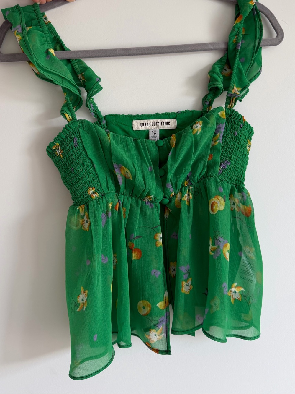 Urban Outfitters Green Floral Ruffle Crop Cami